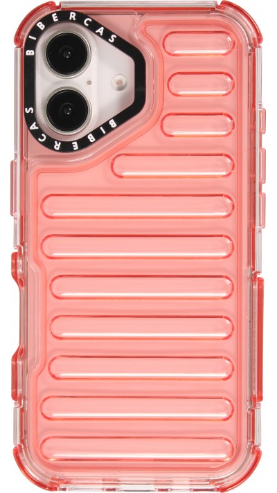 Coque iPhone 16 - Couverture en silicone dur transparente avec effet Bulp 3D et coins renforcés - Rouge