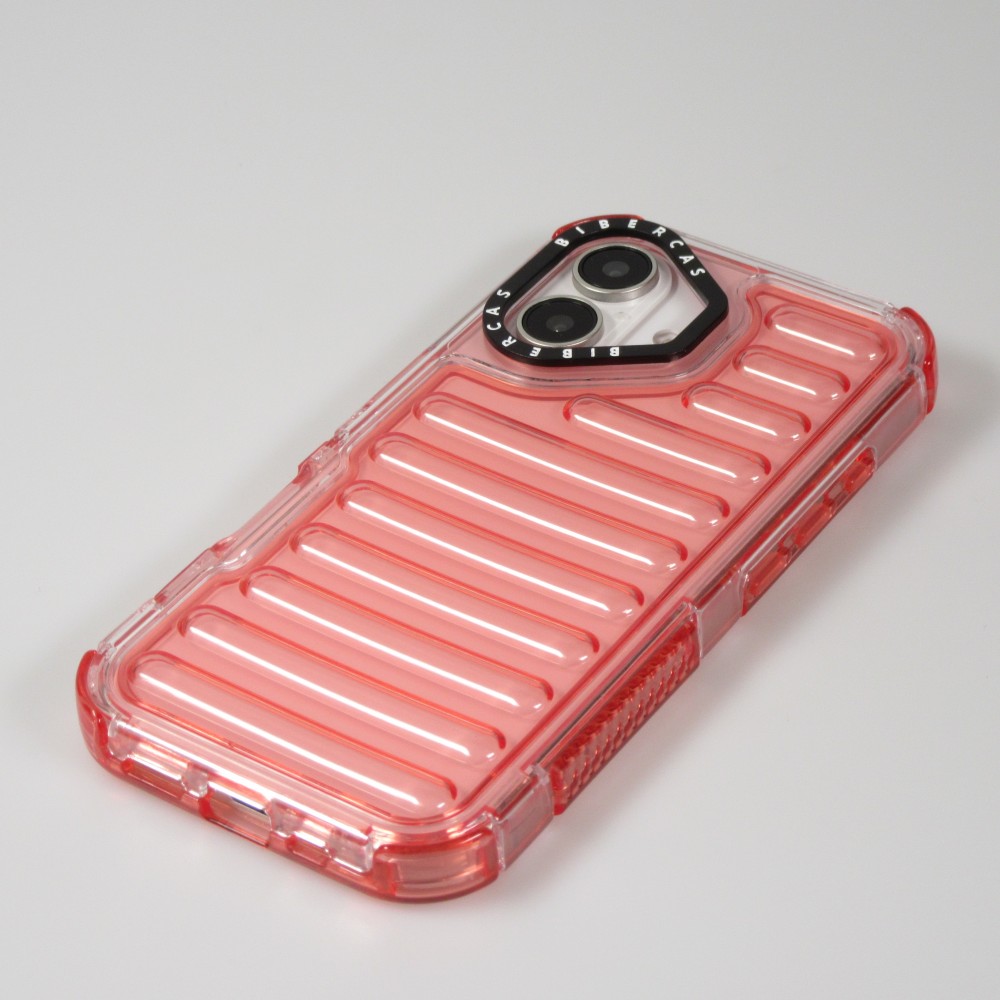 iPhone 16 Case H&uuml;lle - Transparente Hart-Silikon Cover mit 3D Bulp Effekt und verst&auml;rkten Ecken - Rot