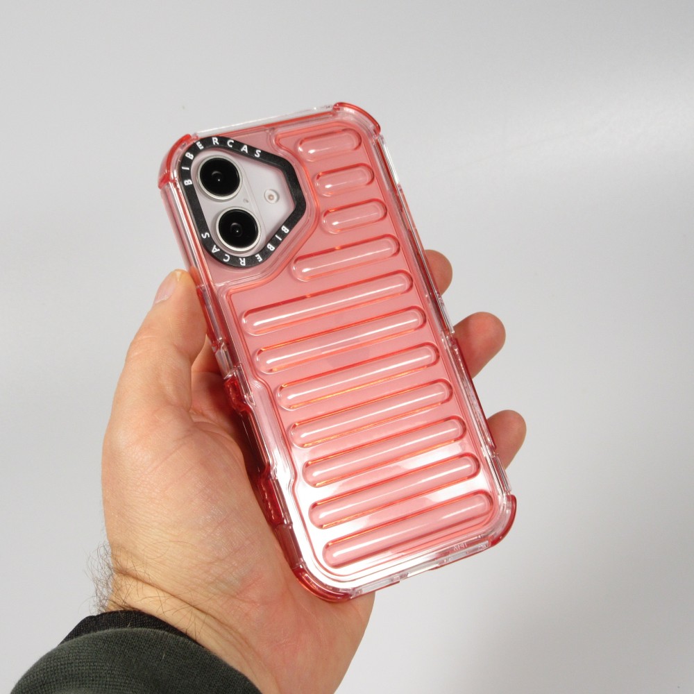 iPhone 16 Case H&uuml;lle - Transparente Hart-Silikon Cover mit 3D Bulp Effekt und verst&auml;rkten Ecken - Rot