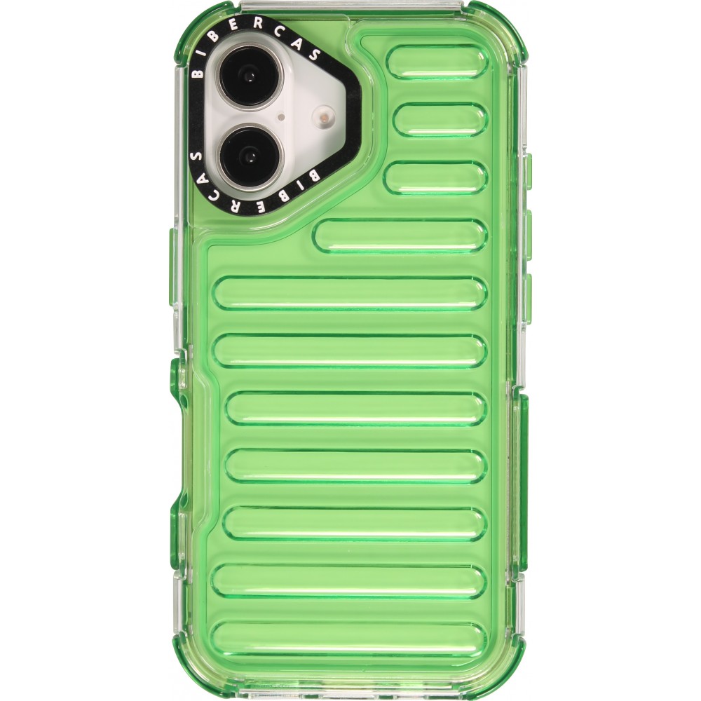 Coque iPhone 16 - Couverture en silicone dur transparente avec effet Bulp 3D et coins renforc&eacute;s - Vert