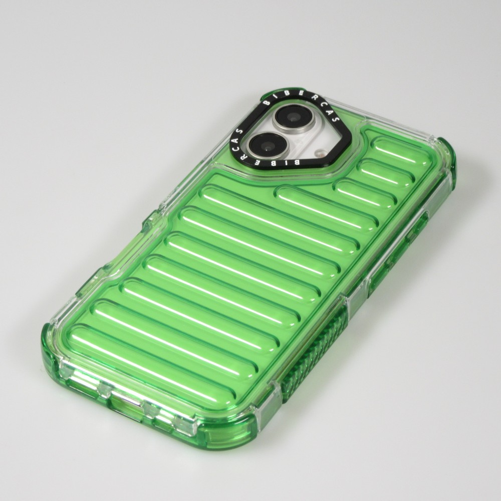 Coque iPhone 16 - Couverture en silicone dur transparente avec effet Bulp 3D et coins renforc&eacute;s - Vert