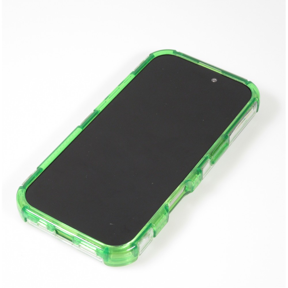 Coque iPhone 16 - Couverture en silicone dur transparente avec effet Bulp 3D et coins renforc&eacute;s - Vert