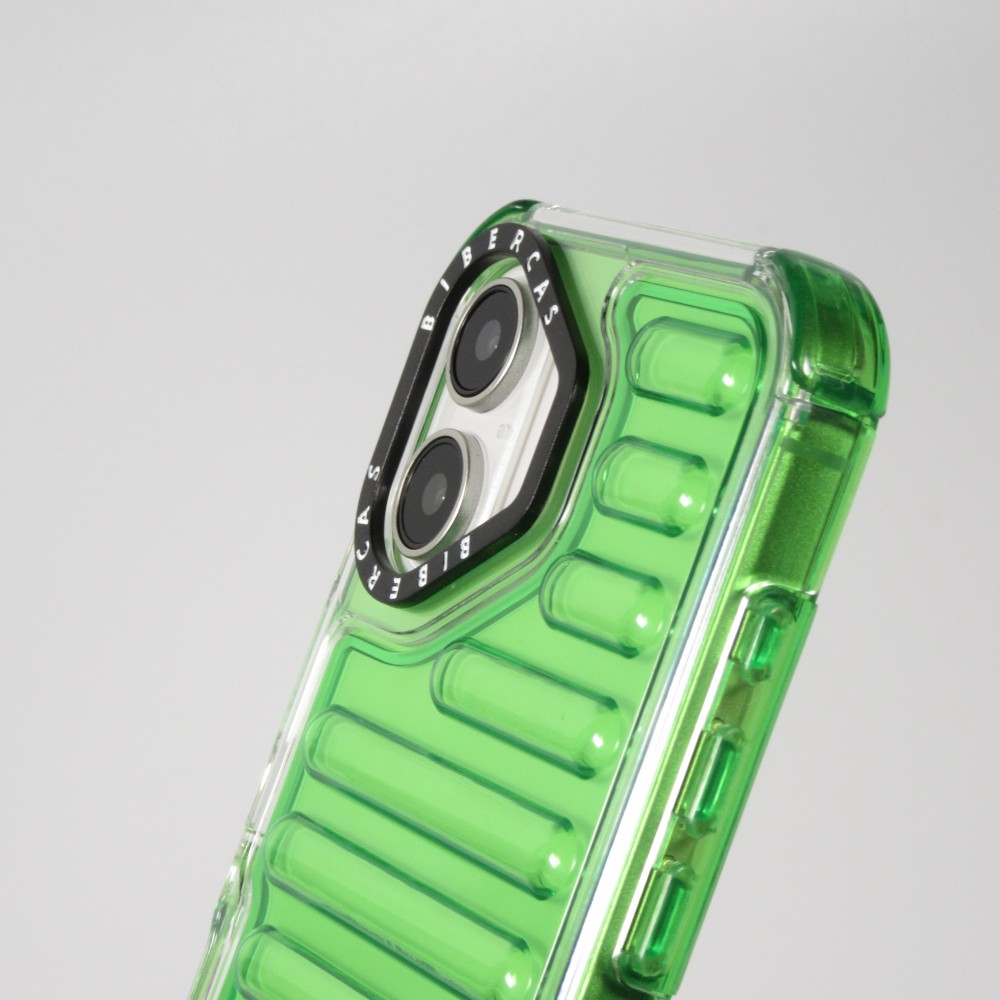 Coque iPhone 16 - Couverture en silicone dur transparente avec effet Bulp 3D et coins renforc&eacute;s - Vert