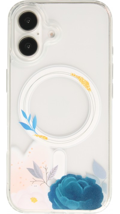 Coque iPhone 16e - Gel silicone rigide avec MagSafe rose bleue - Transparent