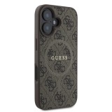 iPhone 16 Case Hülle - Guess Monogramm Kunstleder mit integriertem MagSafe und goldenem Logo - Braun