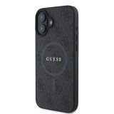 Coque iPhone 16e - Guess monogramme similicuir avec MagSafe intégré et logo doré - Noir