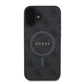 Coque iPhone 16e - Guess monogramme similicuir avec MagSafe intégré et logo doré - Noir