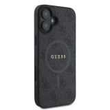 Coque iPhone 16e - Guess monogramme similicuir avec MagSafe intégré et logo doré - Noir