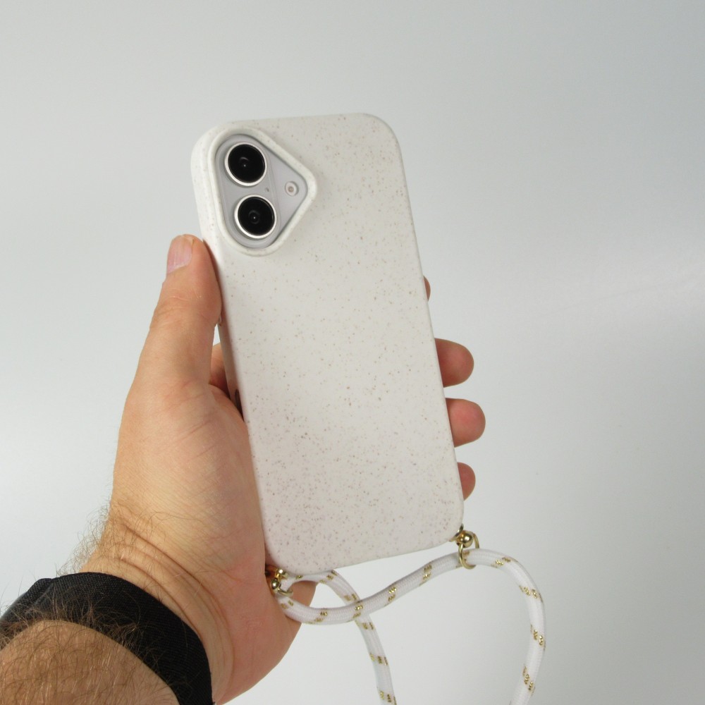 iPhone 16 Plus Case Hülle - Bio Eco-Friendly Vegan mit Handykette Necklace - Weiss