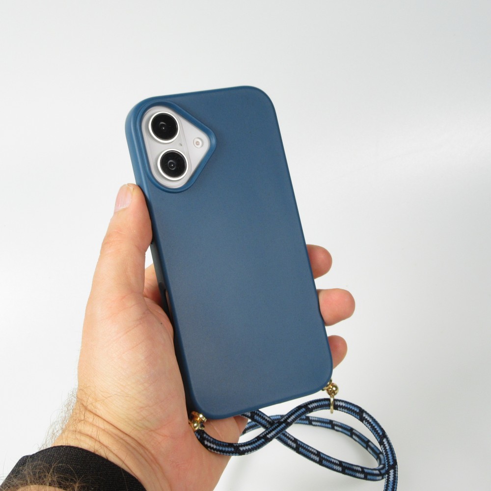 Coque iPhone 16 Plus - Bio Eco-Friendly nature avec cordon collier - Bleu
