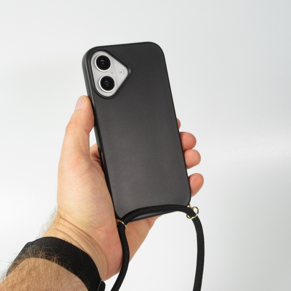 Coque iPhone 16 Plus - Bio Eco-Friendly nature avec cordon collier - Noir