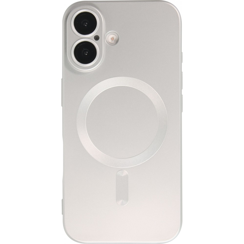 Coque iPhone 16 Plus - Gel souple avec vitre de protection caméra MagSafe - Argent