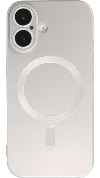 Coque iPhone 16 Plus - Gel souple avec vitre de protection caméra MagSafe - Argent