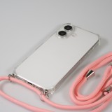 Hülle iPhone 16 Plus - Gummi transparent mit Seil - Rosa