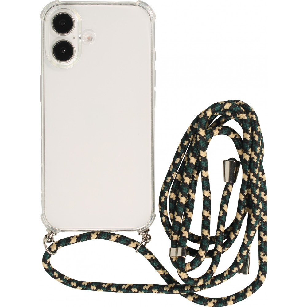 iPhone 16 Plus Case Hülle - Gummi transparent bumper mit Seil - Grün / gold