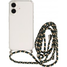 iPhone 16 Plus Case Hülle - Gummi transparent bumper mit Seil - Grün / gold