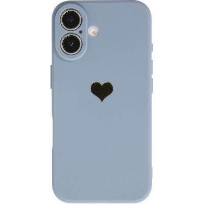 Coque iPhone 16 Plus - Silicone Mat Coeur doré - Bleu