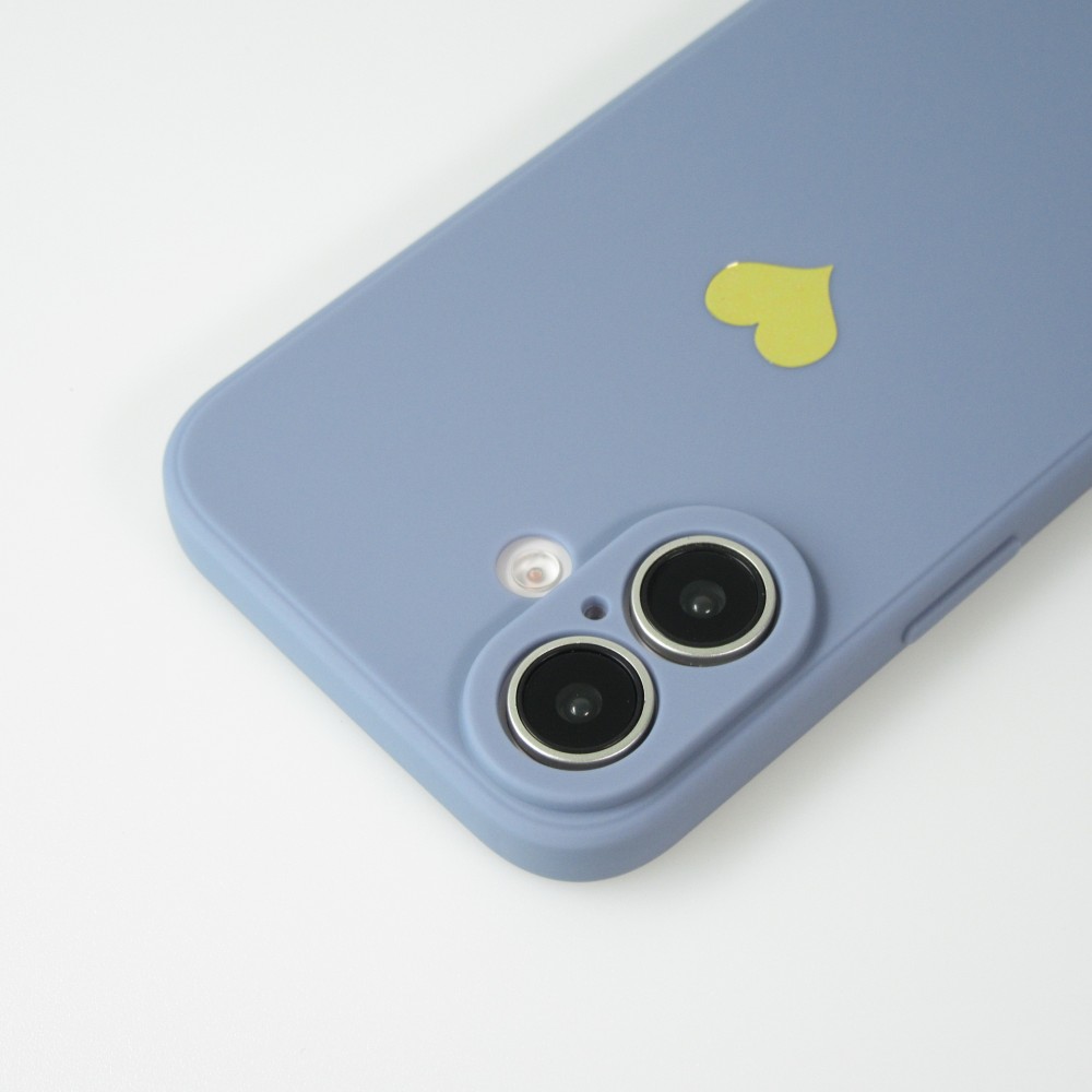 Coque iPhone 16 Plus - Silicone Mat Coeur doré - Bleu