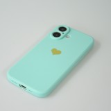 Coque iPhone 16 Plus - Silicone Mat Coeur doré - Turquoise