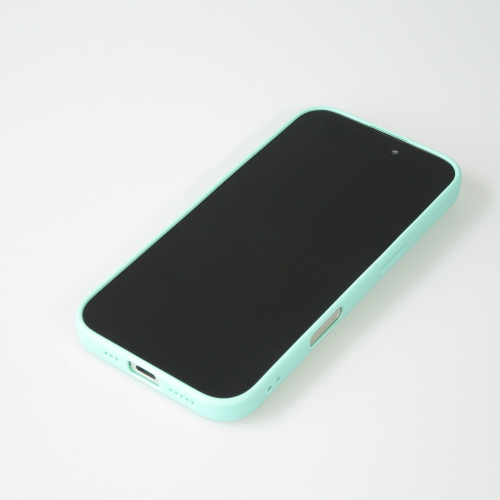Coque iPhone 16 Plus - Silicone Mat Coeur doré - Turquoise