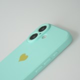 Coque iPhone 16 Plus - Silicone Mat Coeur doré - Turquoise