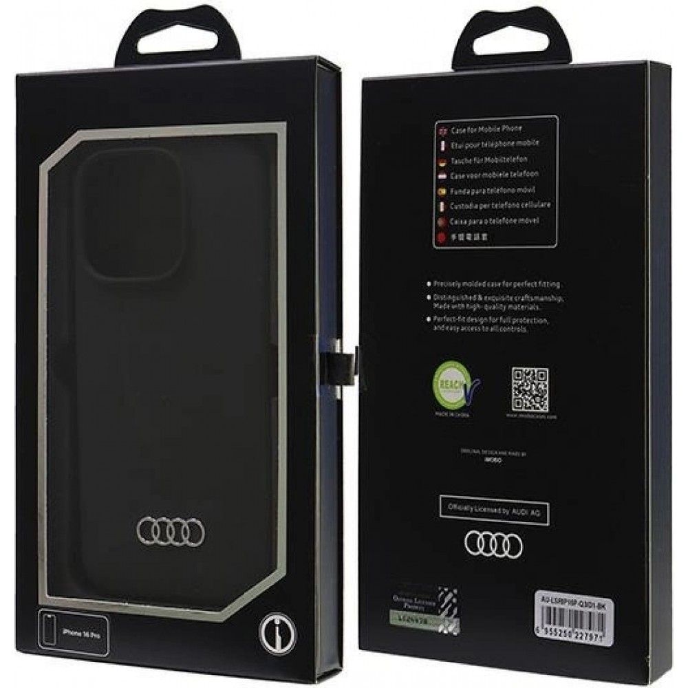 iPhone 16 Pro Case Hülle - Audi Silikon Soft Touch mit Logo - Schwarz