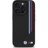 Coque iPhone 16 Pro - BMW M Tricolore Stripes cuir MagSafe - Noir