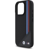 Coque iPhone 16 Pro - BMW M Tricolore Stripes cuir MagSafe - Noir