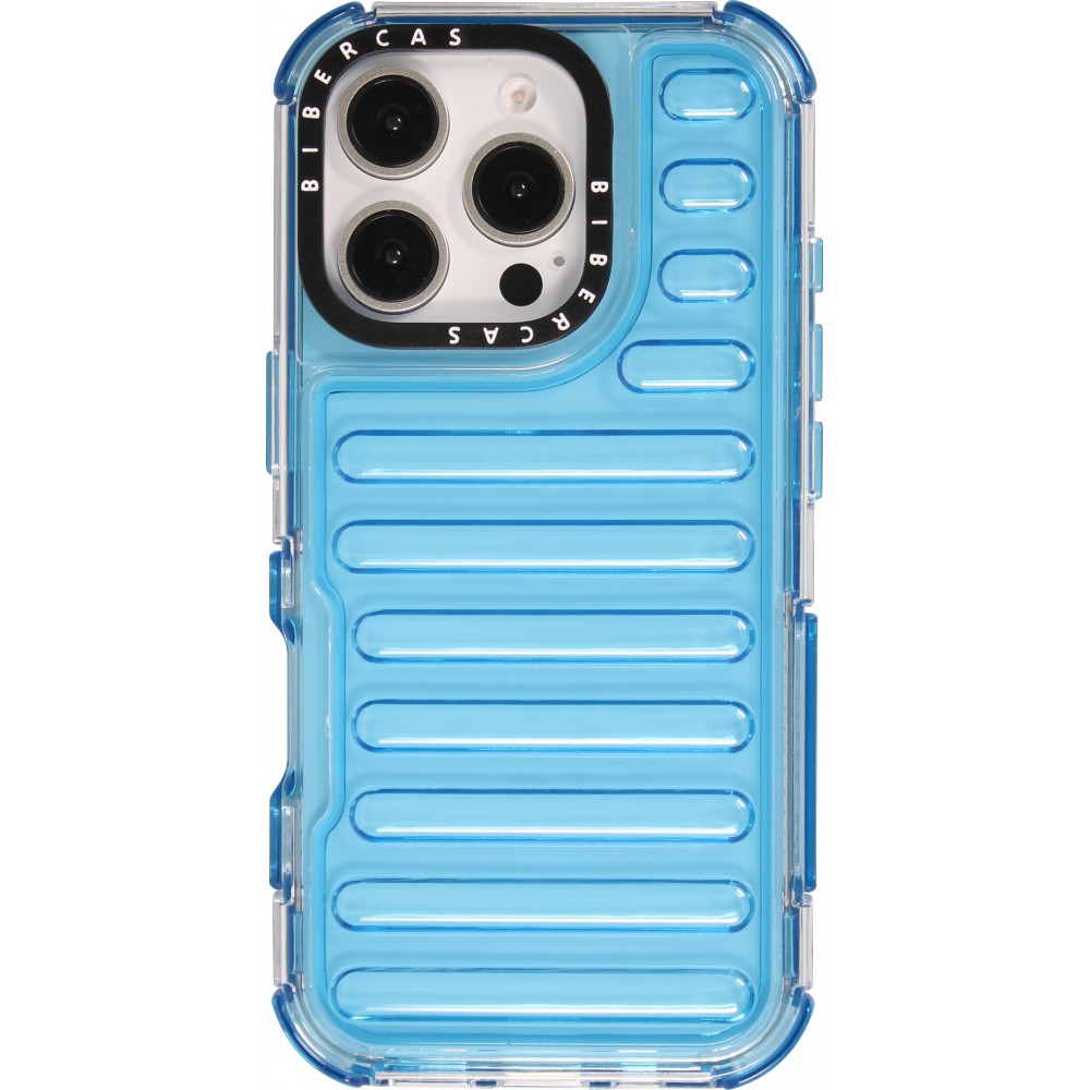Coque iPhone 16 Pro - Couverture en silicone dur transparente avec effet Bulp 3D et coins renforcés - Bleu