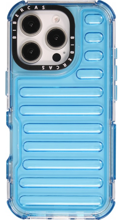 iPhone 16 Pro Max Case Hülle - Transparente Hart-Silikon Cover mit 3D Bulp Effekt und verstärkten Ecken - Blau