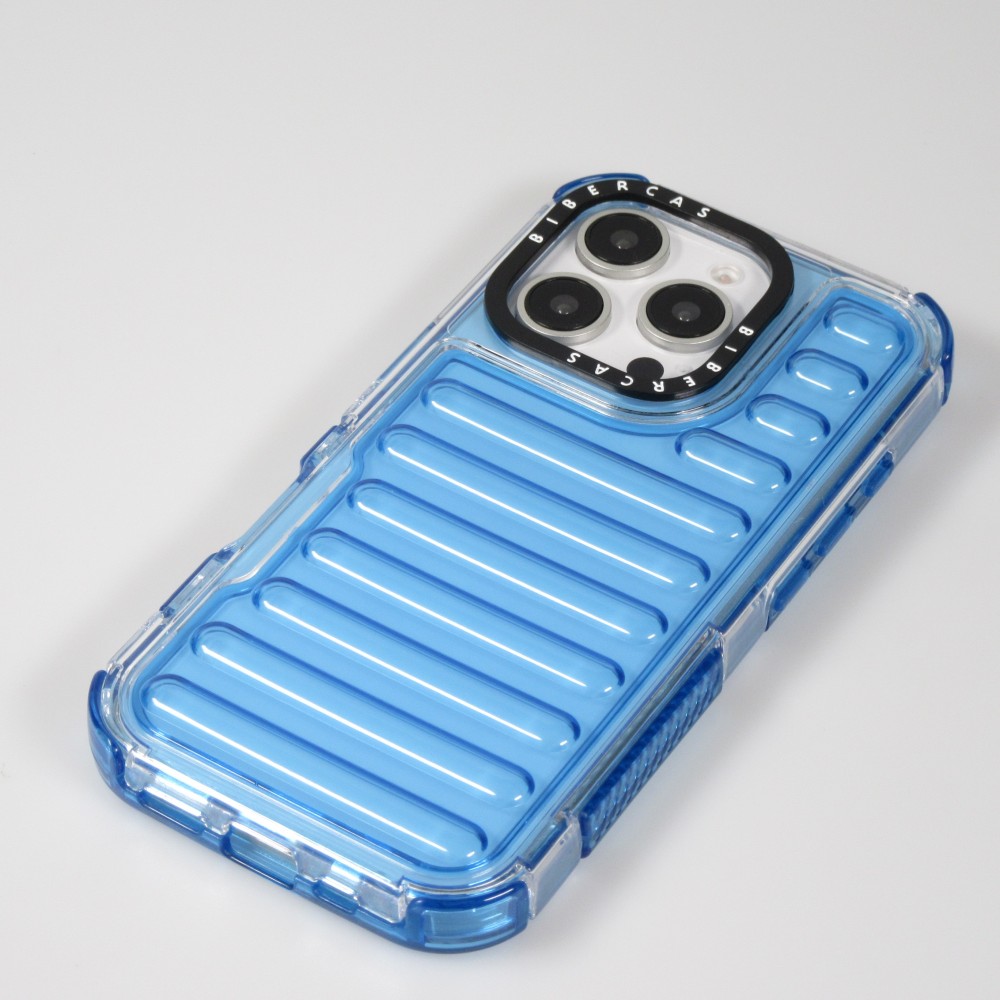 Coque iPhone 16 Pro - Couverture en silicone dur transparente avec effet Bulp 3D et coins renforcés - Bleu
