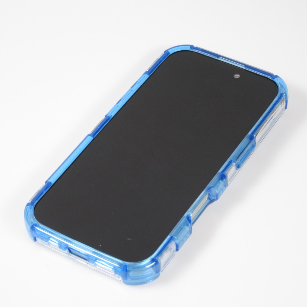 Coque iPhone 16 Pro - Couverture en silicone dur transparente avec effet Bulp 3D et coins renforcés - Bleu
