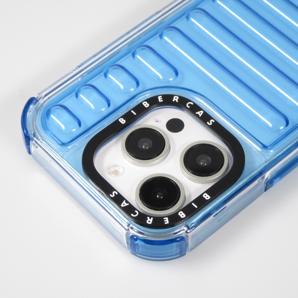 Coque iPhone 16 Pro - Couverture en silicone dur transparente avec effet Bulp 3D et coins renforcés - Bleu