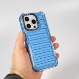 Coque iPhone 16 Pro - Couverture en silicone dur transparente avec effet Bulp 3D et coins renforcés - Bleu