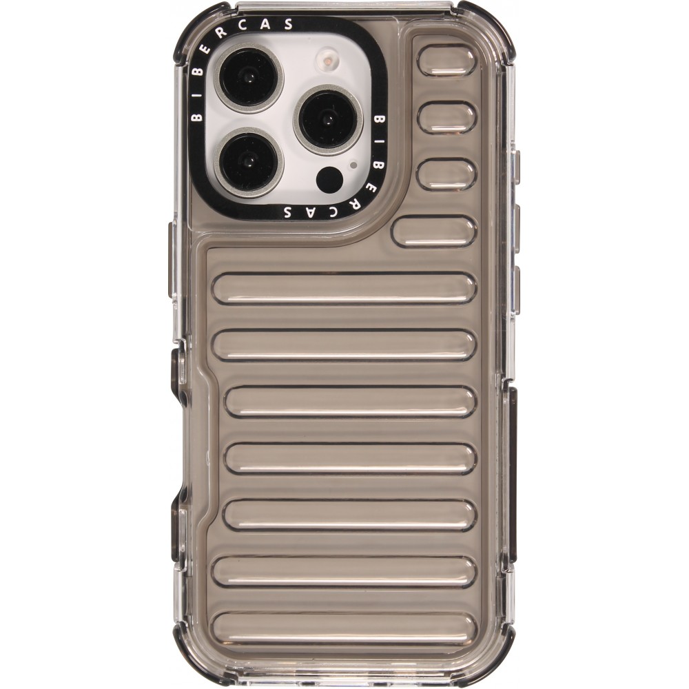 iPhone 16 Pro Case Hülle - Transparente Hart-Silikon Cover mit 3D Bulp Effekt und verstärkten Ecken - Grau
