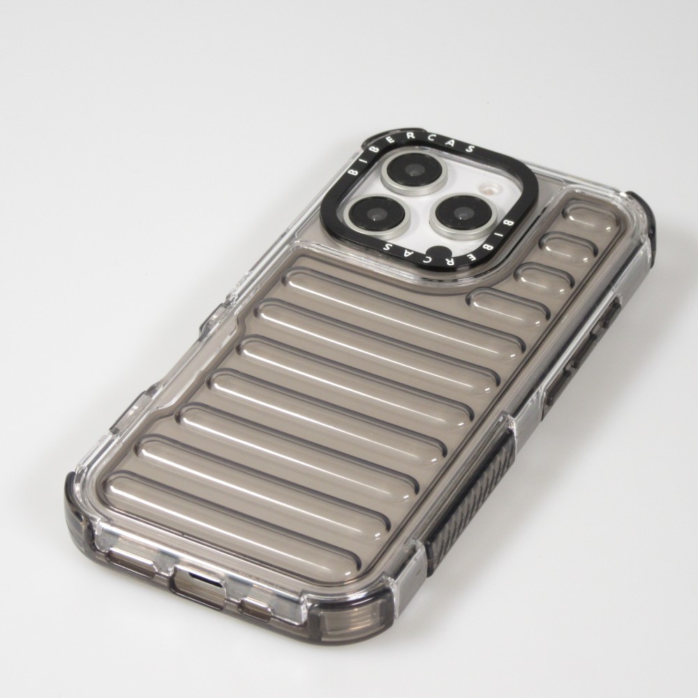 iPhone 16 Pro Case Hülle - Transparente Hart-Silikon Cover mit 3D Bulp Effekt und verstärkten Ecken - Grau