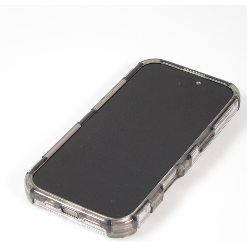 iPhone 16 Pro Case Hülle - Transparente Hart-Silikon Cover mit 3D Bulp Effekt und verstärkten Ecken - Grau