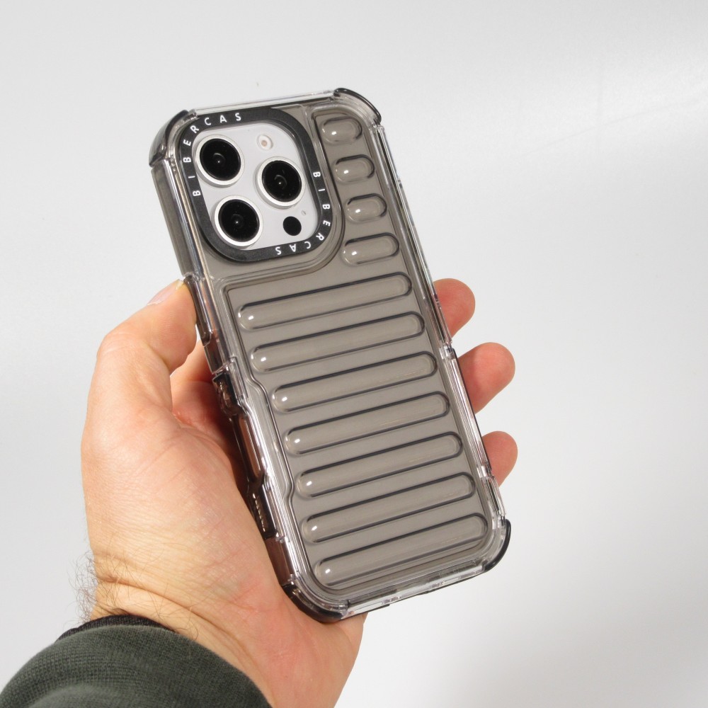 iPhone 16 Pro Case Hülle - Transparente Hart-Silikon Cover mit 3D Bulp Effekt und verstärkten Ecken - Grau