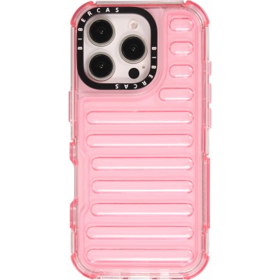 Coque iPhone 16 Pro - Couverture en silicone dur transparente avec effet Bulp 3D et coins renforc&eacute;s - Rose