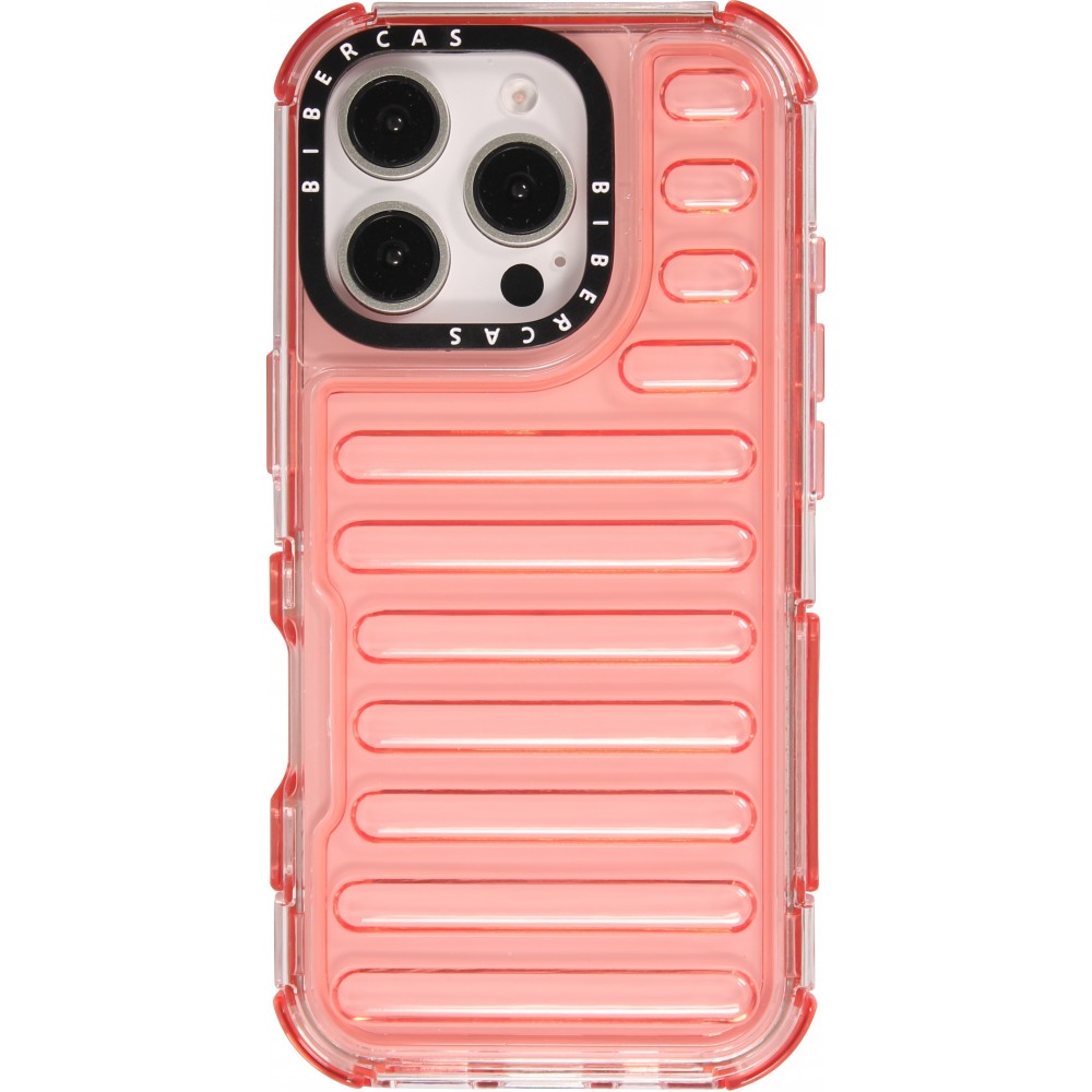 iPhone 16 Pro Case Hülle - Transparente Hart-Silikon Cover mit 3D Bulp Effekt und verstärkten Ecken - Rot
