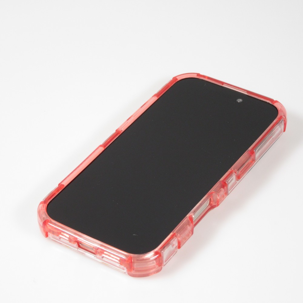 iPhone 16 Pro Case Hülle - Transparente Hart-Silikon Cover mit 3D Bulp Effekt und verstärkten Ecken - Rot