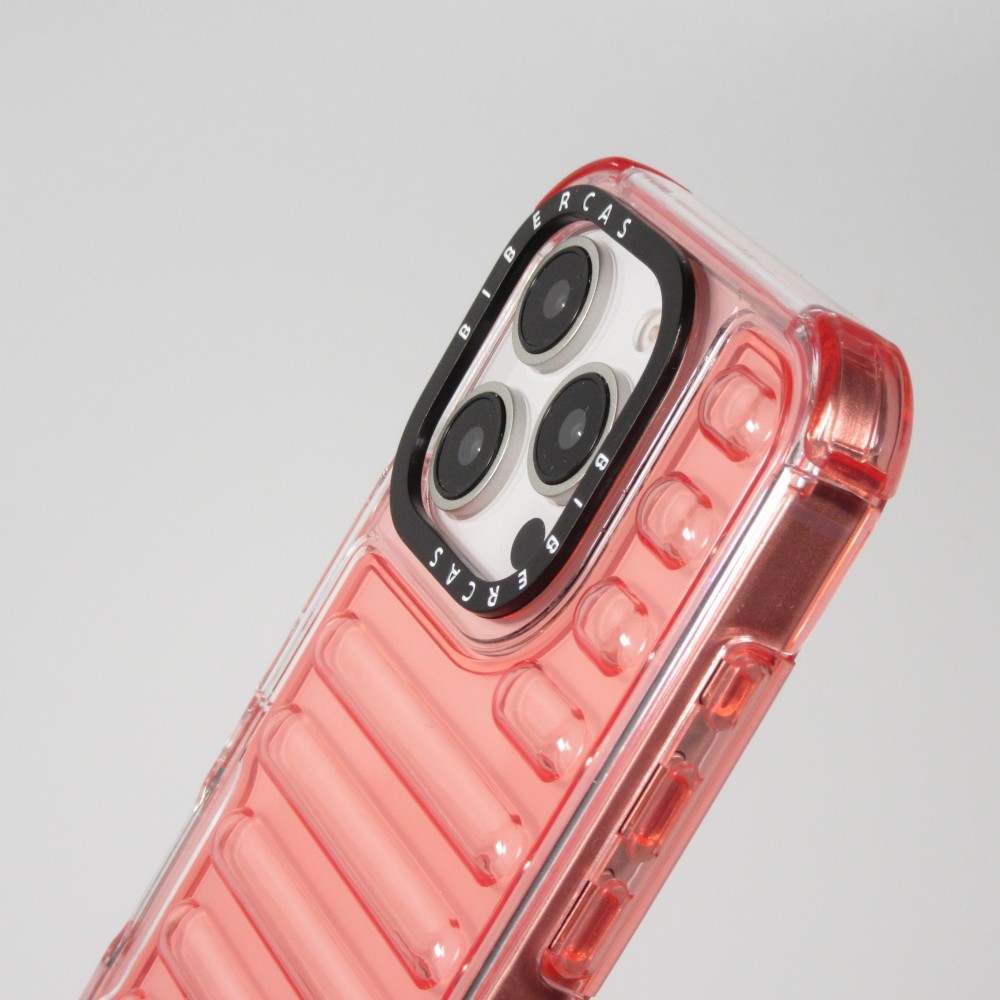 iPhone 16 Pro Case Hülle - Transparente Hart-Silikon Cover mit 3D Bulp Effekt und verstärkten Ecken - Rot