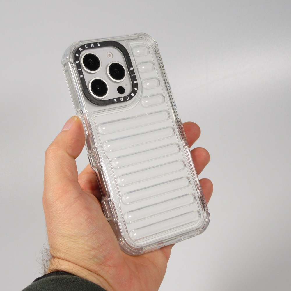 Coque iPhone 16 Pro - Couverture en silicone dur transparente avec effet Bulp 3D et coins renforcés - Transparent