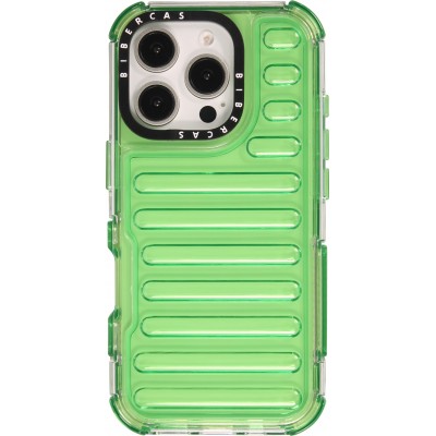 iPhone 16 Pro Case Hülle - Transparente Hart-Silikon Cover mit 3D Bulp Effekt und verstärkten Ecken - Grün