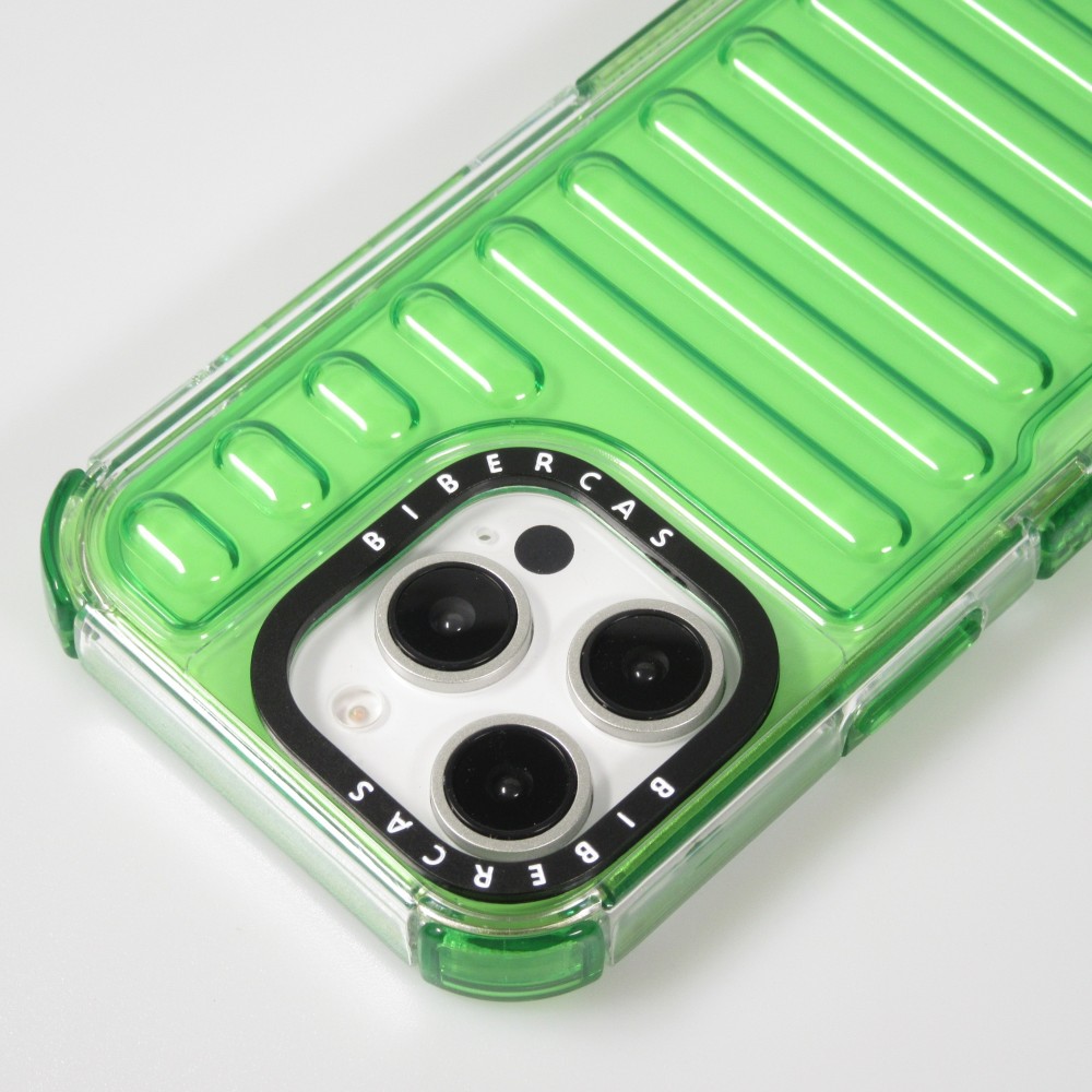 Coque iPhone 16 Pro - Couverture en silicone dur transparente avec effet Bulp 3D et coins renforcés - Vert