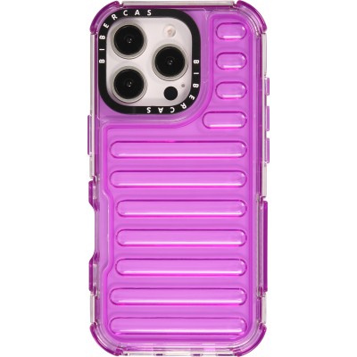 iPhone 16 Pro Case Hülle - Transparente Hart-Silikon Cover mit 3D Bulp Effekt und verstärkten Ecken - Violett