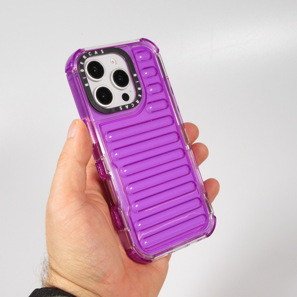 Coque iPhone 16 - Couverture en silicone dur transparente avec effet Bulp 3D et coins renforcés - Violet