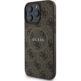 iPhone 16 Pro Case Hülle - Guess Monogramm Kunstleder mit integriertem Magsafe - Braun