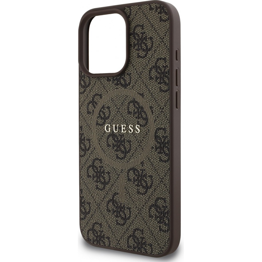 iPhone 16 Pro Case Hülle - Guess Monogramm Kunstleder mit integriertem Magsafe - Braun