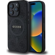 Coque iPhone 16 Pro - Guess monogramme similicuir avec MagSafe intégré - Noir